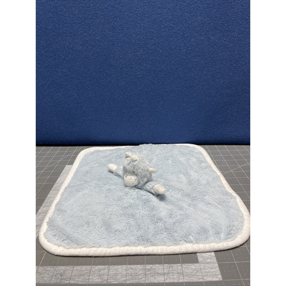 Love by Little Giraffe Blue White Plush Security Blanket/Lovey 14" X 14"